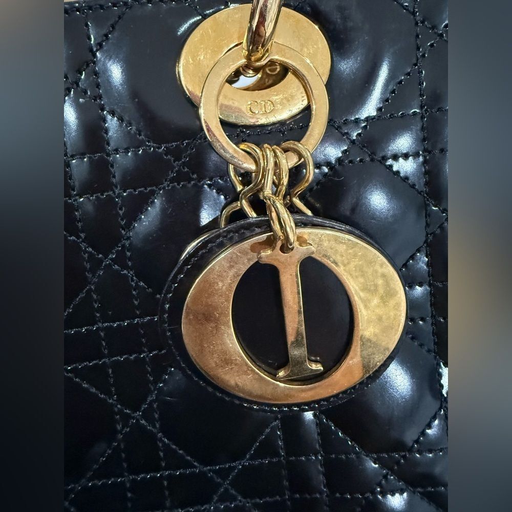 Christian Dior Vintage Medium Lady Dior Black Patent Cannage Bag Gold Hardware - Picture 4 of 14